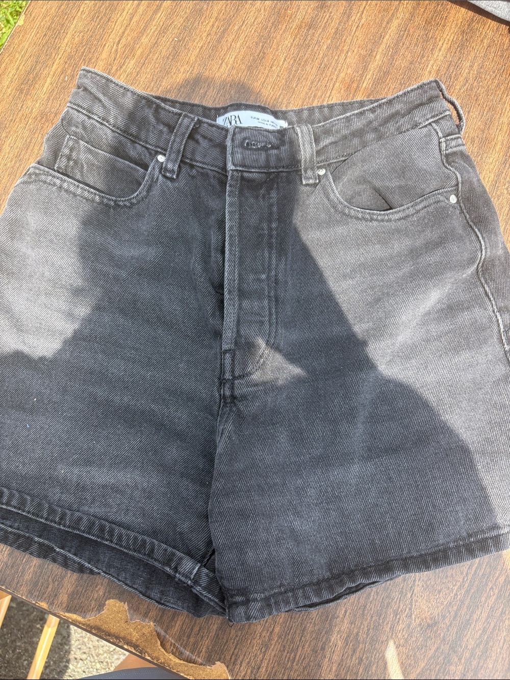 Zara Charcoal Black High-Rise Denim Shorts
